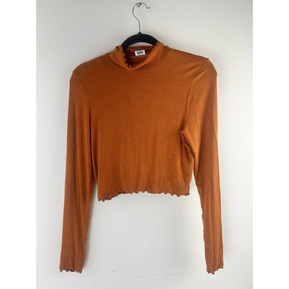 Wilfred Long Sleeve Mock Neck Top Size Large Orange Modal Ribbed Stretch - Picture 1 of 11